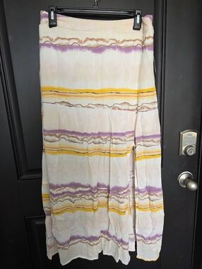 Nine West Flare Midi Skirt Women Sz Medium Front Slit NWT Coastal Summee
